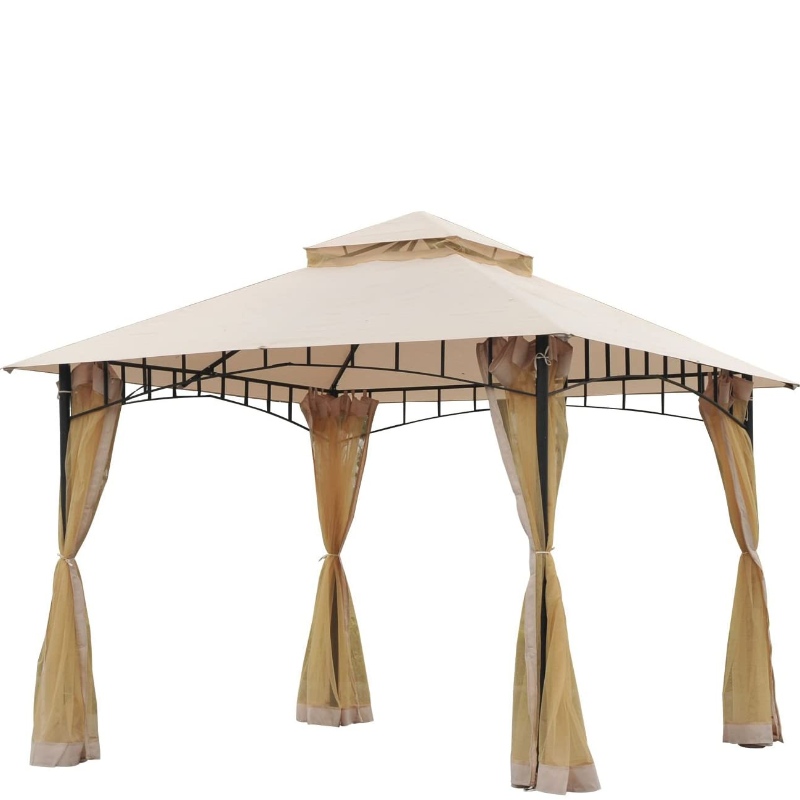 Capac din oțel exterior Gazebo din 10xx10 cu plasă de protecție pentru plasă, construcție inteligentă a acoperișului cu două niveluri, stil modern